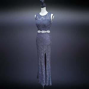 Jodi Kristopher Blue Sheath Maxi Dress Halter Sleeveless